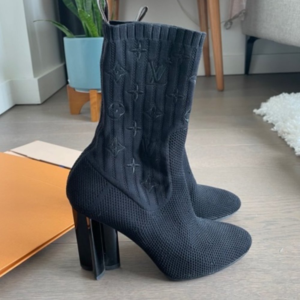 Louis Vuitton Fly Knit Ankle Sock Black Boots 38